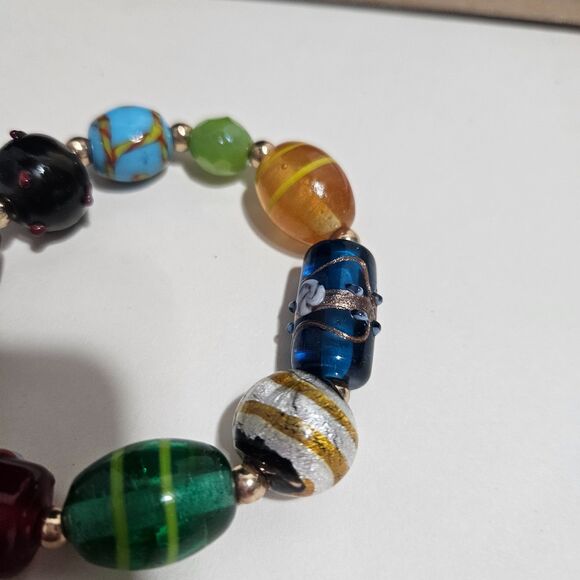 Large Glass Bead Bracelet 12mm+ Art Glass on stretch band Heavy Chunky Colorful - Picture 3 of 3